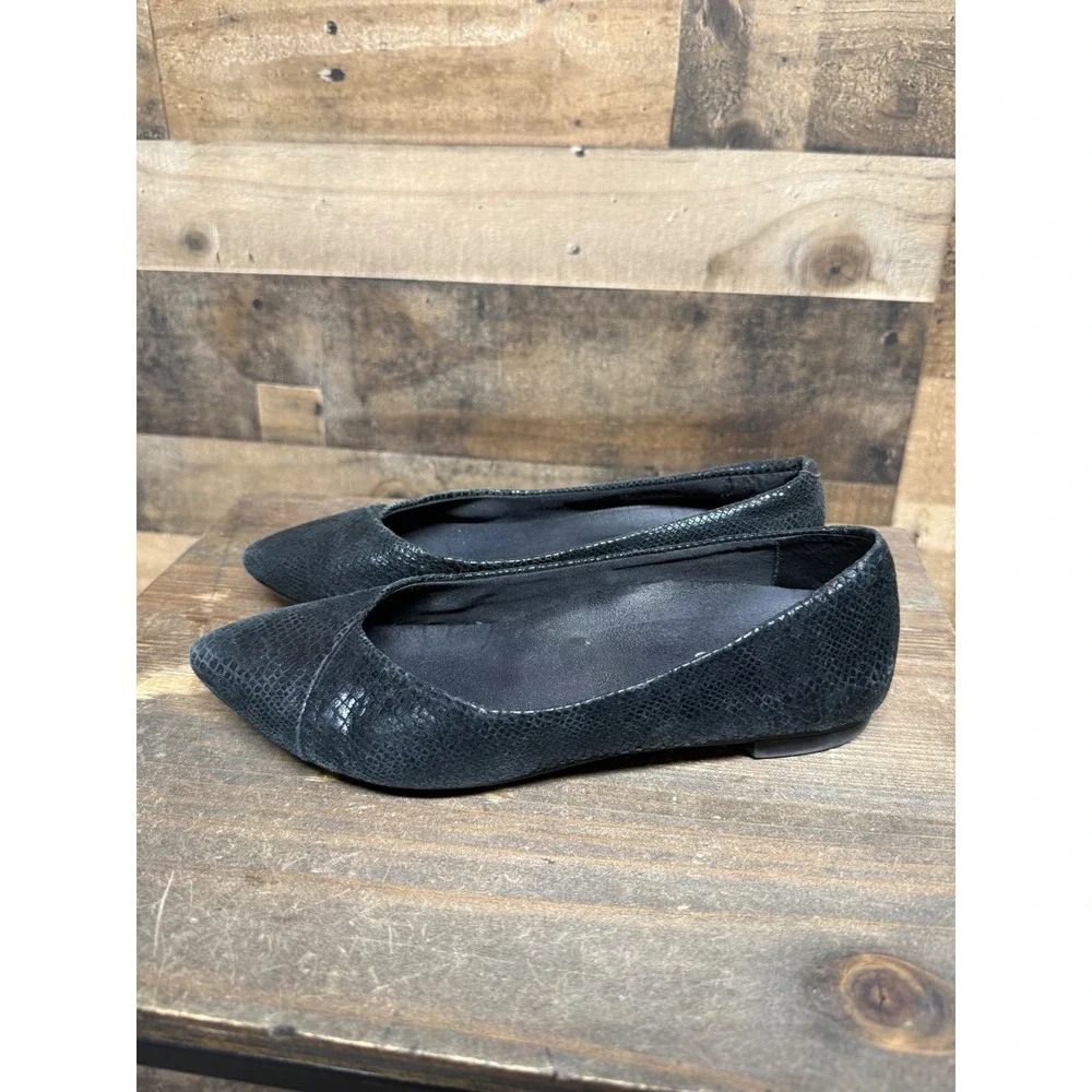 Vionic Caballo Black Snakeskin Embossed Leather Pointed Toe Flats 359CABALLO 6.5
